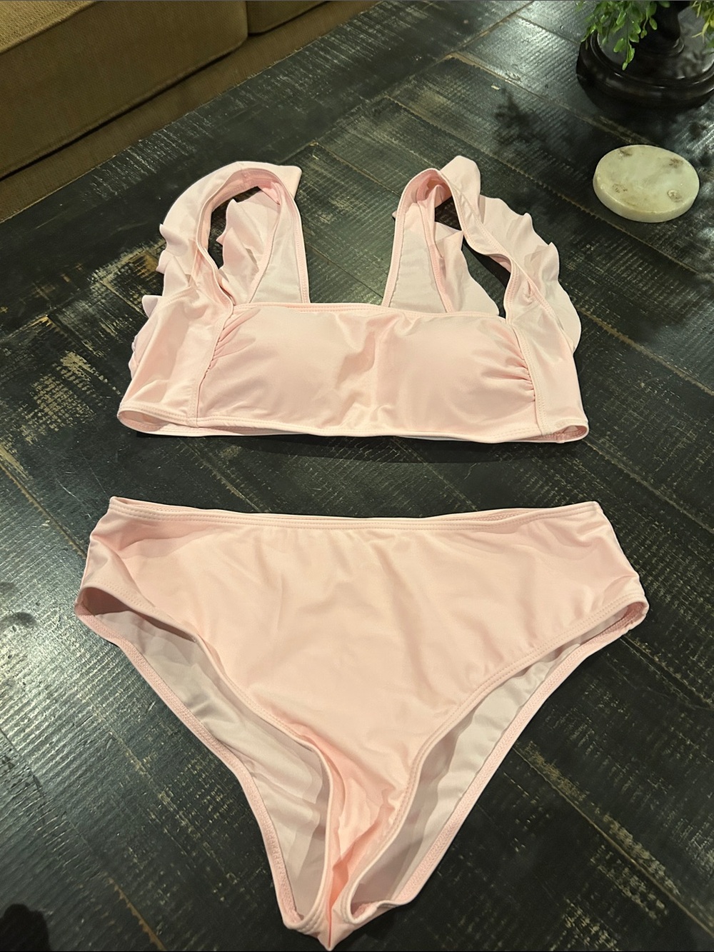SHEIN Light Pink Ruffle Strap Bikini Set